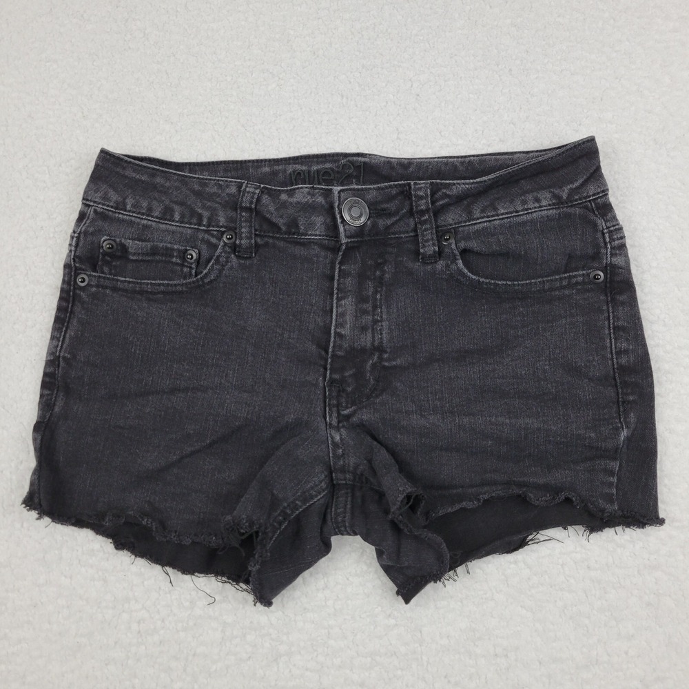 Rue 21 Mid Rise Jegging‎ Cut Off Shorts Womens 6 Black Stretch Denim Shorts